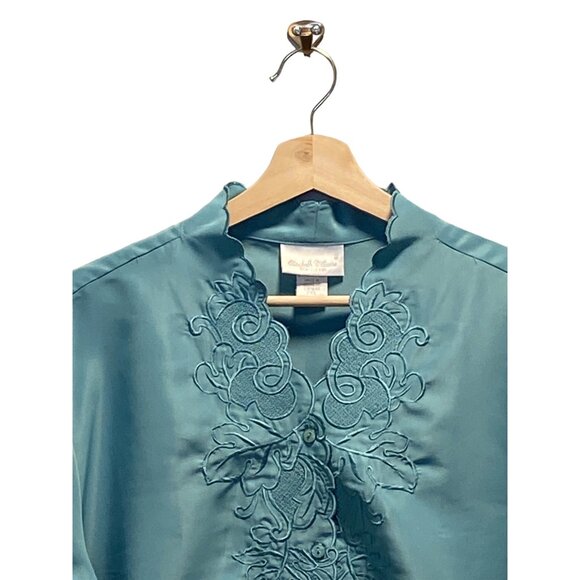 Vintage Elizabeth Williams Embroidered Floral Blouse Teal Size 2X Cottage Boho - Picture 5 of 11